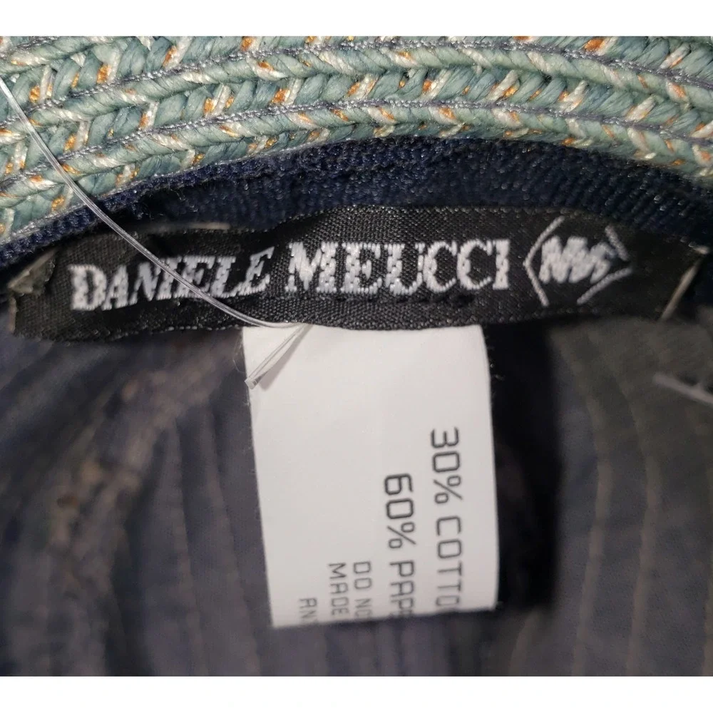 Danielle Meucci Straw Hat NWT New Tags Womens Turquise Beige Cotton Linen Straw